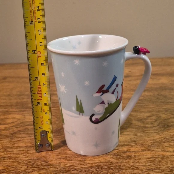 STARBUCKS 2011 Festive Holiday Skaters and Sledding Dog Mug with 3D Airplane - Picture 13 of 15